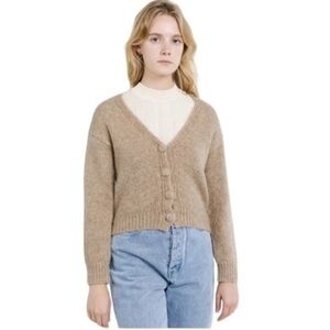 ALL ROW THE GINNY LIGHT MOCHA FUZZY
CARDIGAN SIZE LARGE